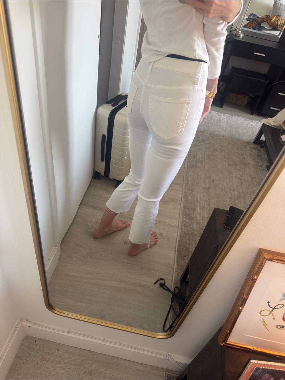 MOTHER Cream Cropped Raw-Hem Ankle Jeans - Picture 2 of 5